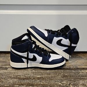 Navy And White Jordans With Black Swoosh